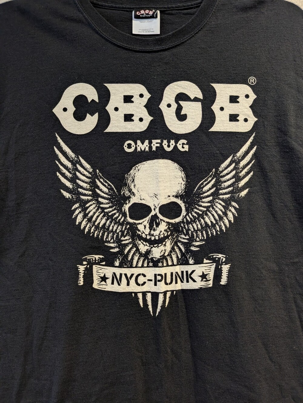 CBGB Shirt Adult XL Black OMFUG NYC Punk Rock Skull Winged
